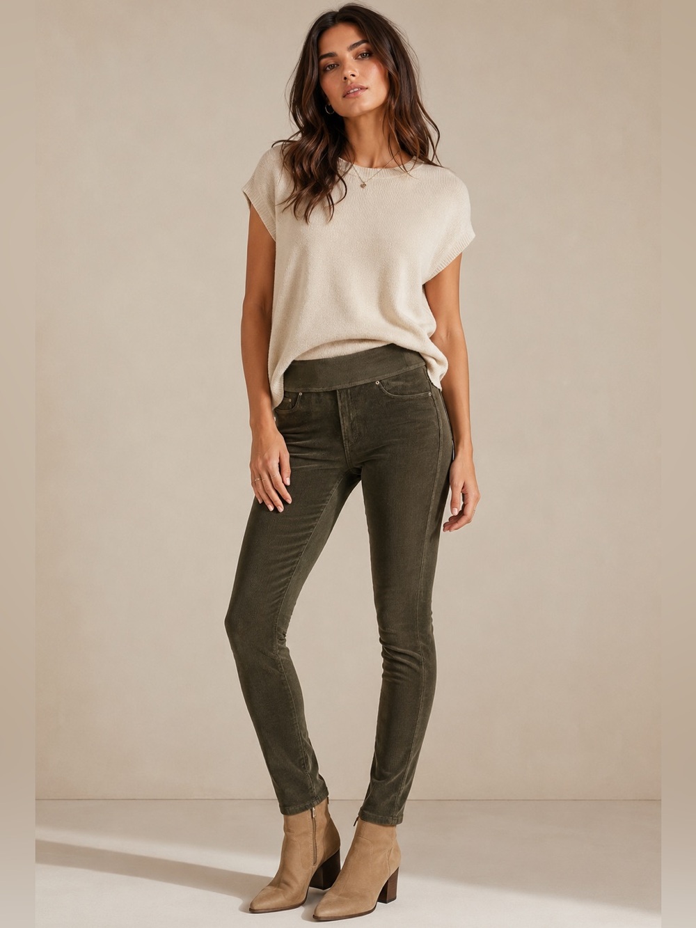 SPANX Ready-to-WOW Olive Green Corduroy Pull-On Skinny Pants Women’s Small